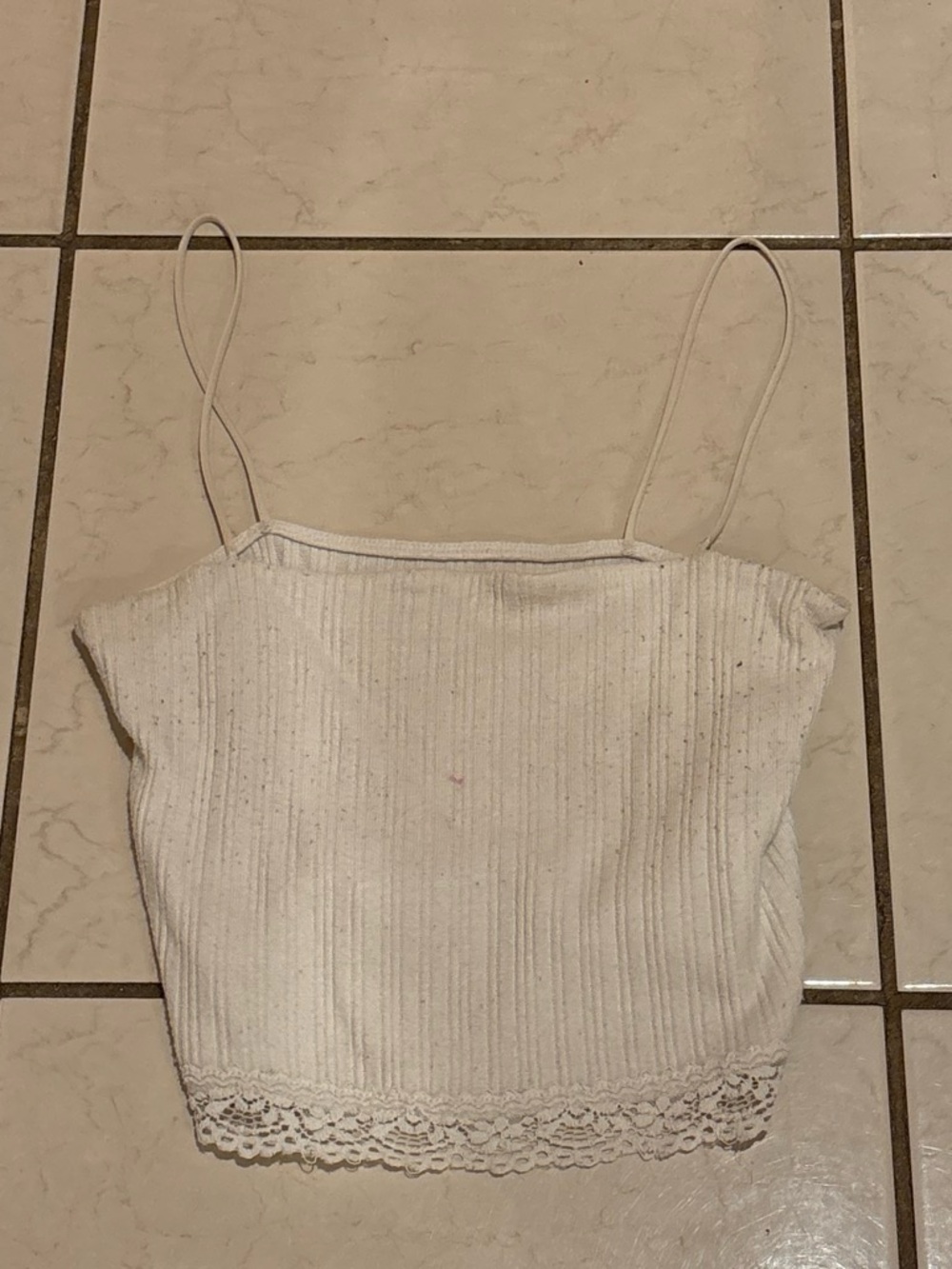 Aeropostale White Ribbed Lace-Hem Cami